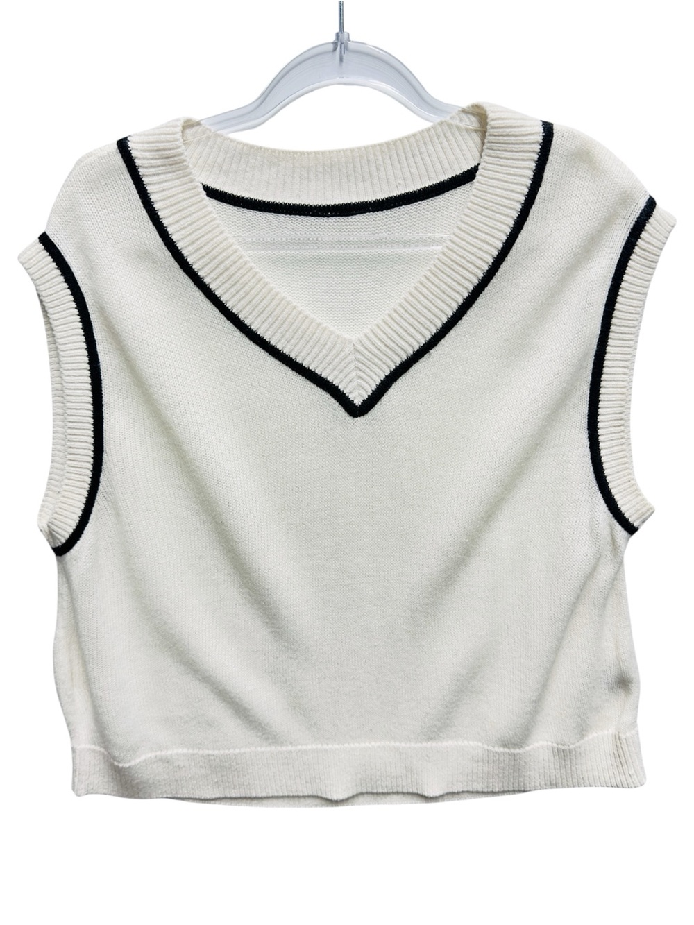 Wool Cotton Knit Sweater Varsity Tennis Vest Contrast Trim